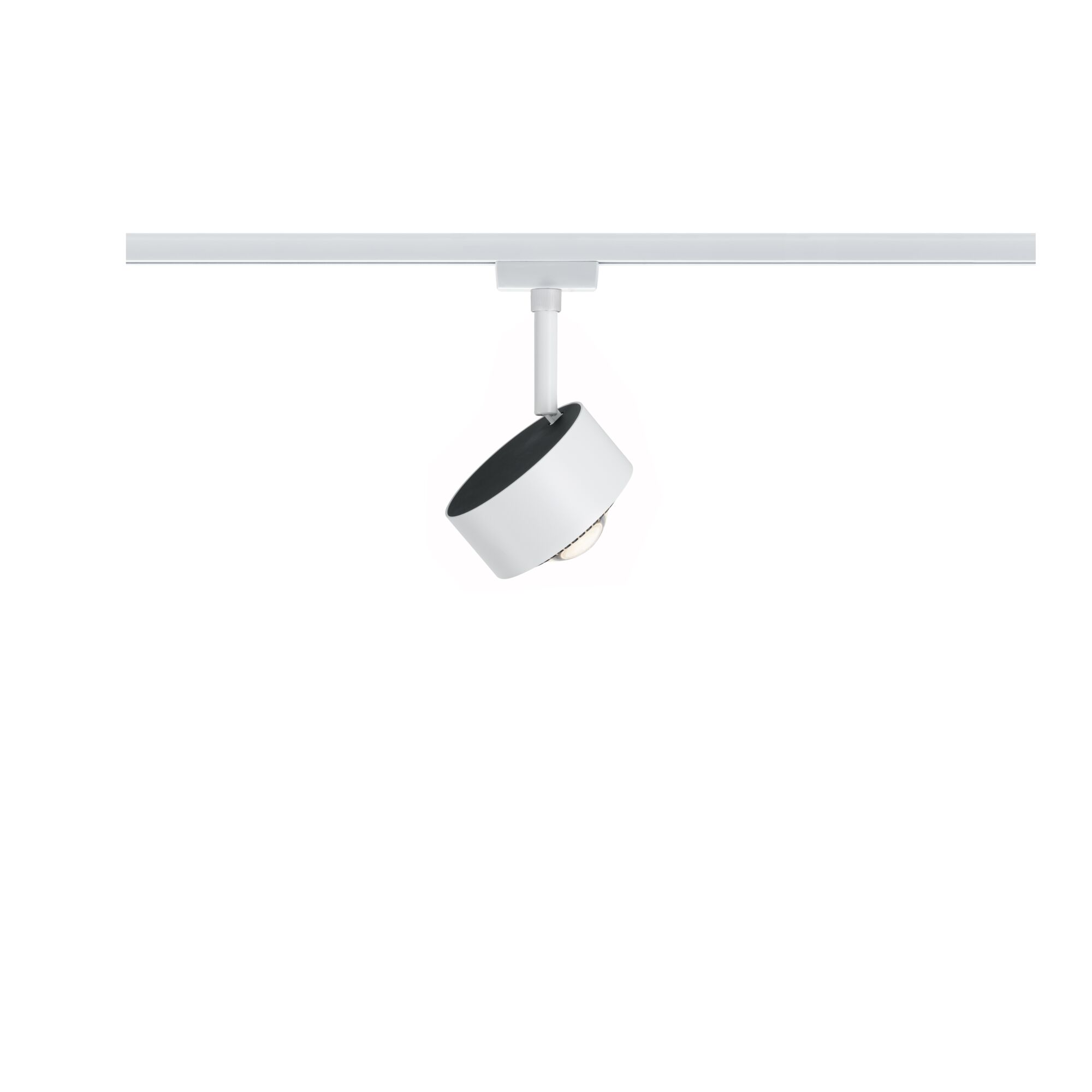 Modern white metal LED spotlight on track system for flexible room lighting solutions