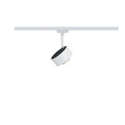 Modern white metal LED spotlight on track system for flexible room lighting solutions