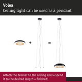 Volea black ceiling light with warm white LED, convertible to pendant lamp, modern ceiling lighting