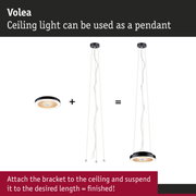 Volea black ceiling light with warm white LED, convertible to pendant lamp with adjustable length