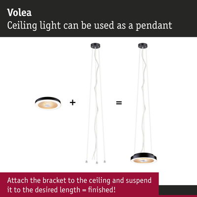 Volea black ceiling light with warm white LED, convertible to pendant lamp, modern ceiling lighting