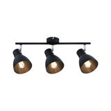 Spot de plafond noir à trois lampes en métal avec abat-jours réglables pour éclairage intérieur
