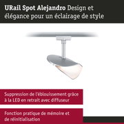 Spot URail Alejandro LED argenté avec diffuseur, éclairage anti-éblouissement et fonction mémoire pratique