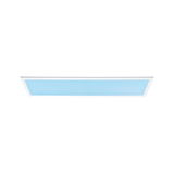 Flat rectangular LED panel with white frame and blue light for modern room lighting solutions