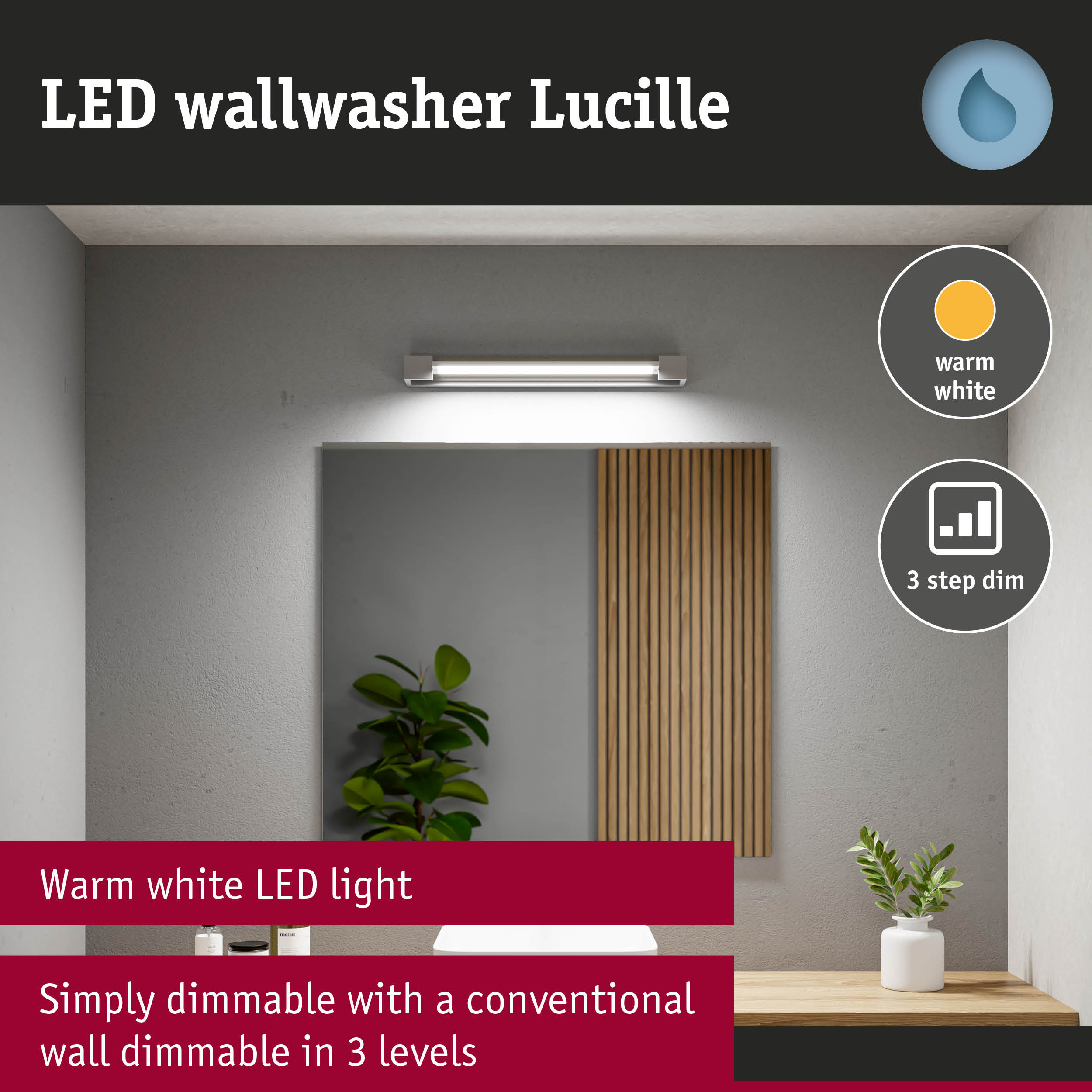 White LED wallwasher Lucille with warm white light and 3-step dimmable function for wall lighting