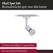 Minimalistische URail Spot Salt in mat zilver voor flexibele LED-kamerverlichting en slimme lichtbronnen