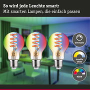 Drei smarte LED-Glühbirnen mit dimmbarer, tunbarer Weißlicht- und RGBW-Farbsteuerung für Wohnräume
