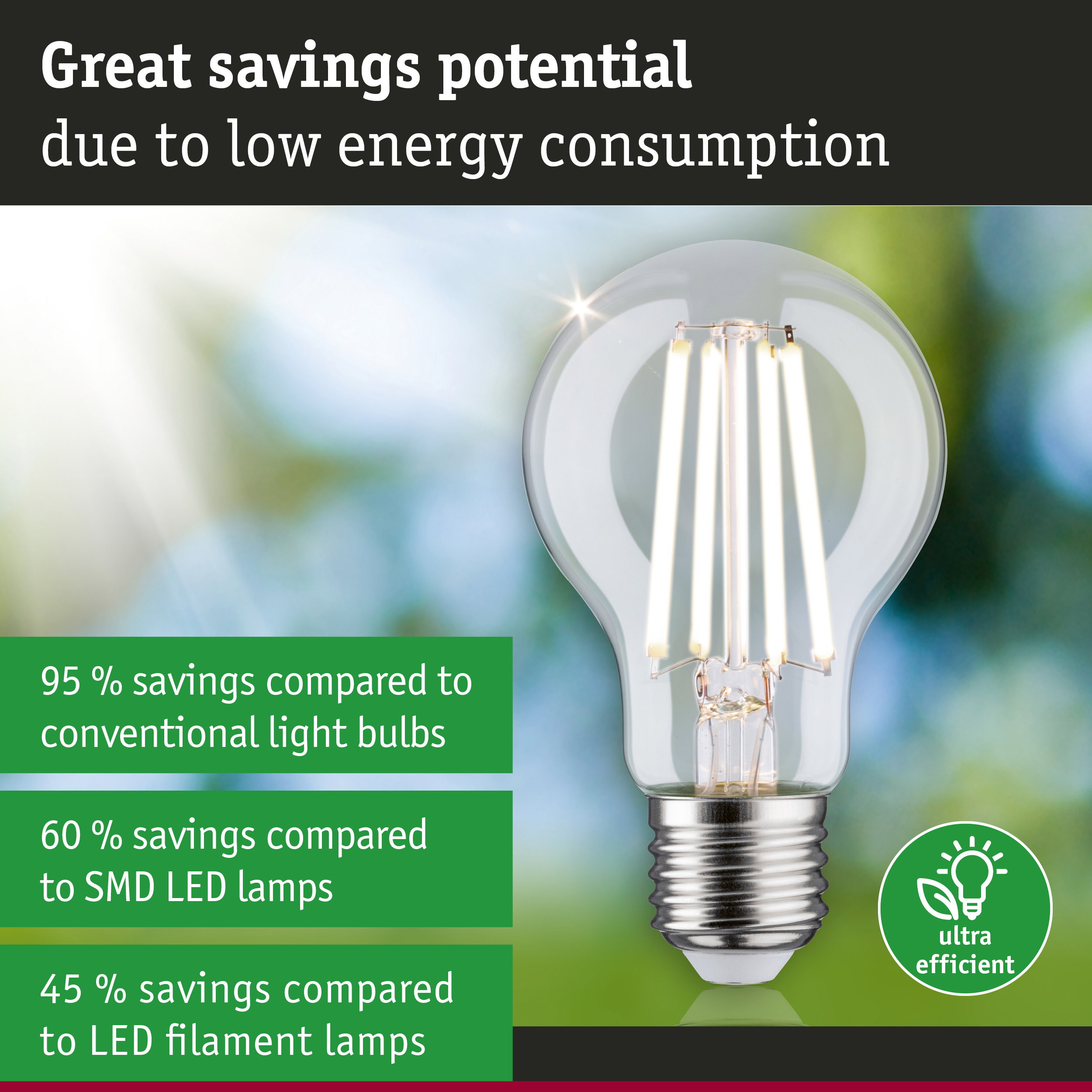 Energy-saving LED light bulb with clear glass and silver base for sustainable lighting solutions