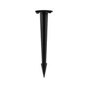 Black metal ground spike with round mounting plate for outdoor lighting and garden lamps