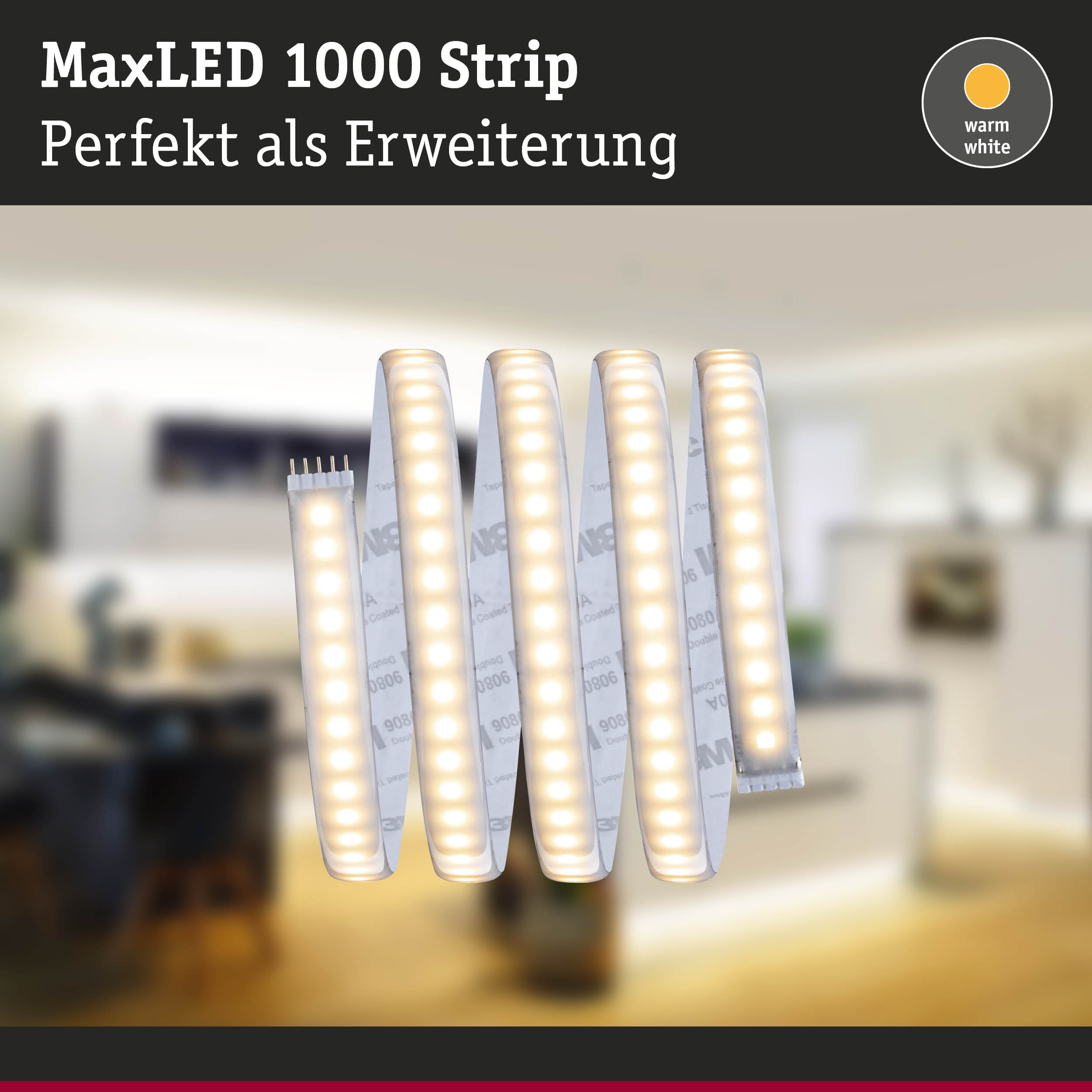 MaxLED 1000 LED-Strip in warmweiß als flexible Erweiterung für Wohnraumbeleuchtung