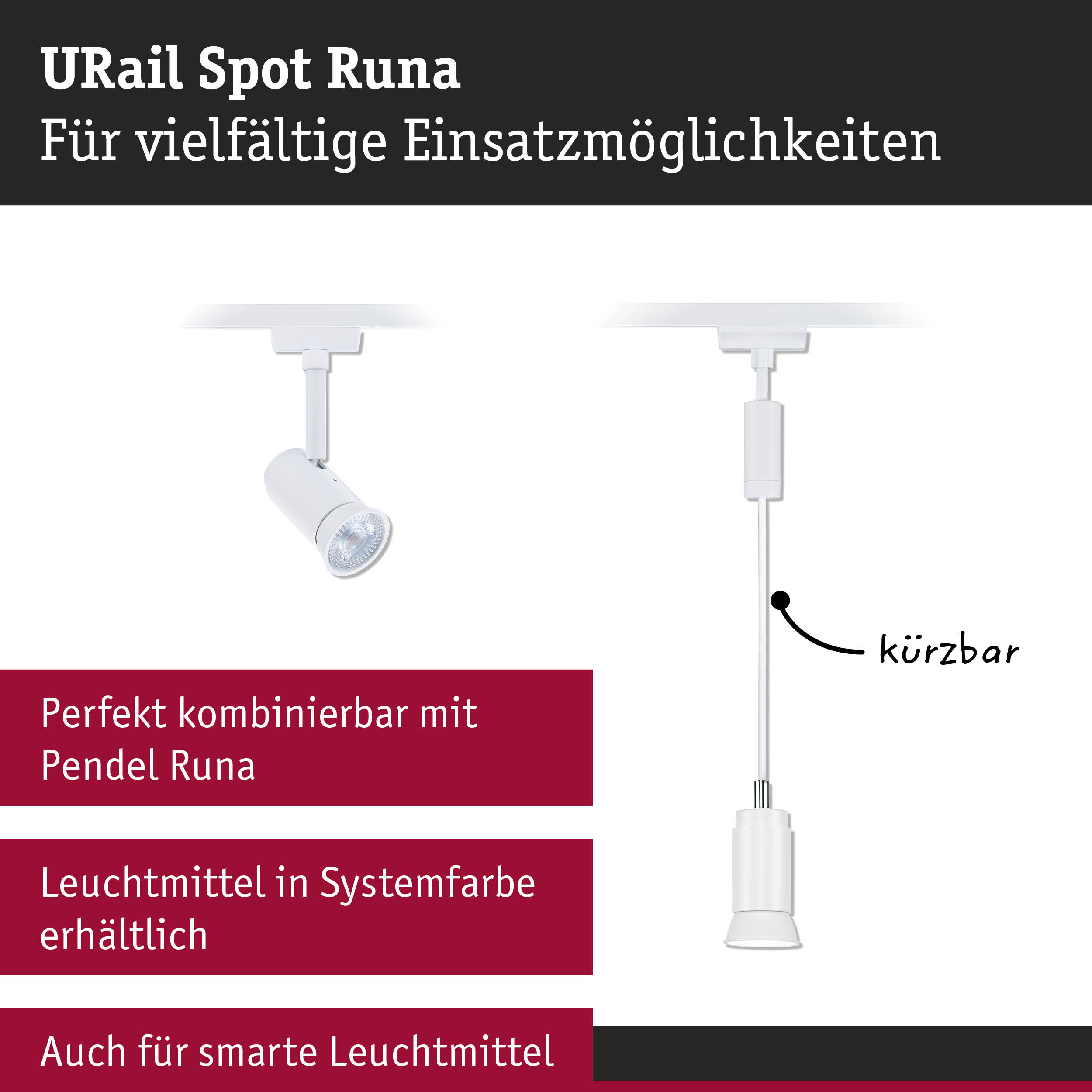 Weißer URail Spot Runa Strahler aus Metall für vielseitige Beleuchtungsmöglichkeiten im Innenraum