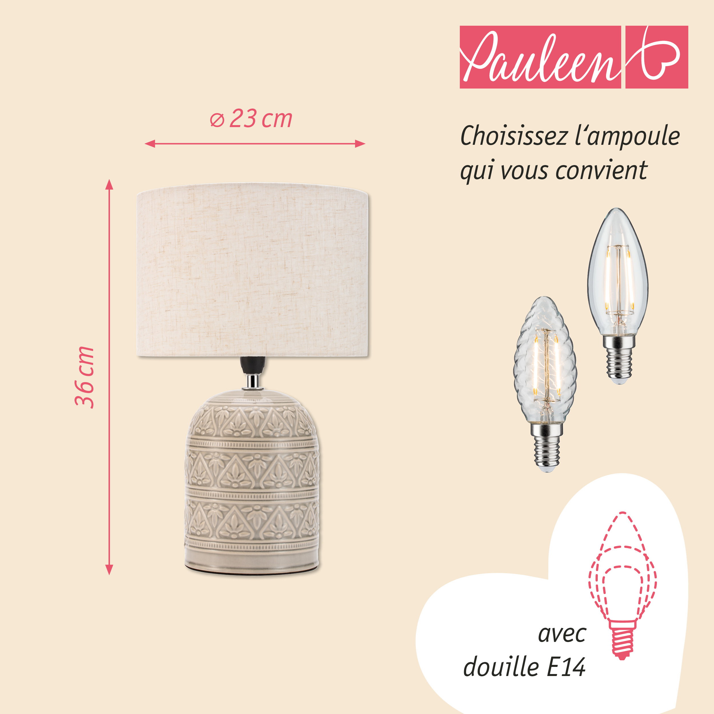 Paulmann Pauleen Lampe à poser Tender Pearl E14 max. 20W Beige