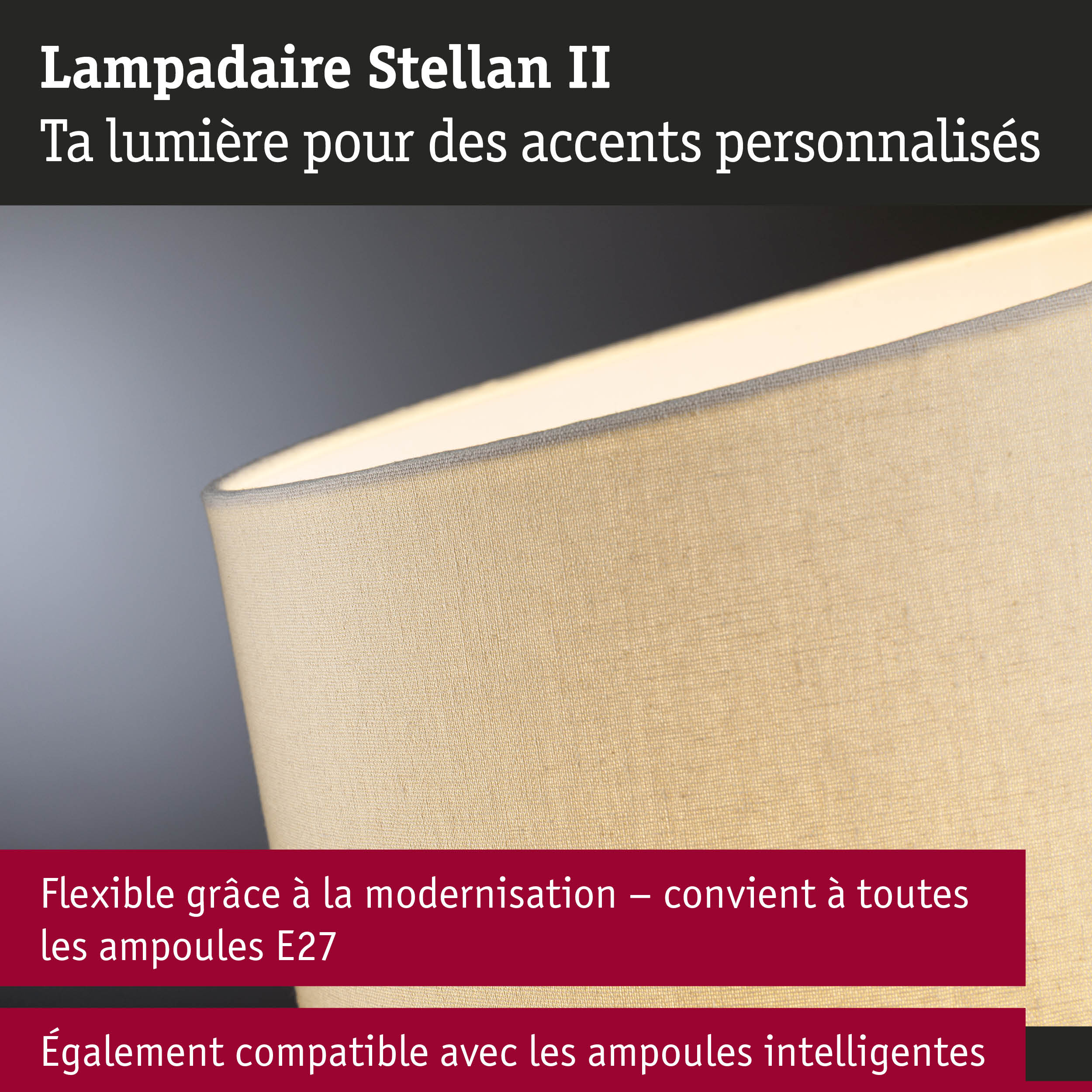 Abat-jour en tissu beige avec éclairage LED, compatible avec ampoules E27 et ampoules intelligentes