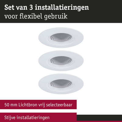 Set van 3 witte inbouwspots met 50 mm lichtbron voor flexibel gebruik
