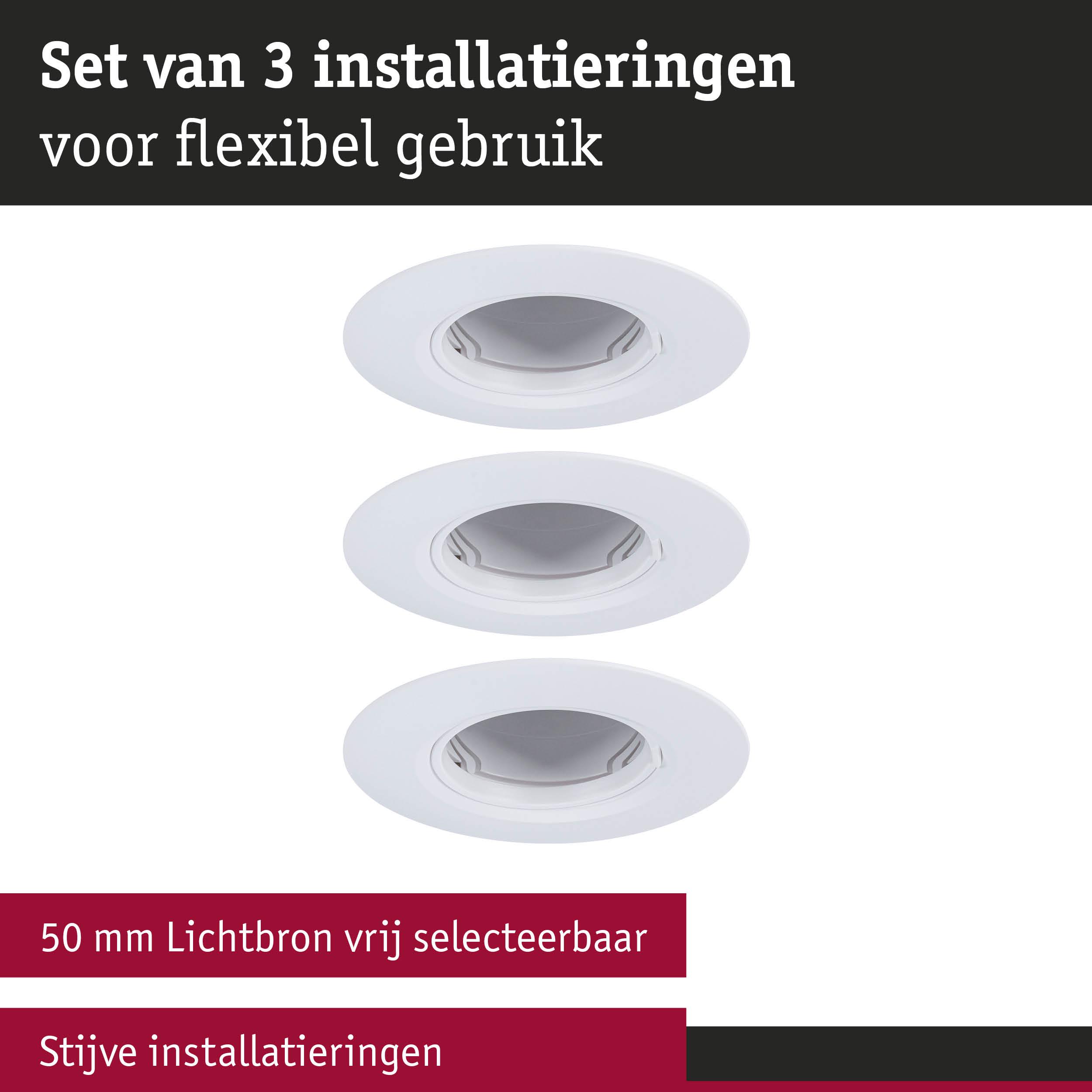 Set van 3 witte inbouwspots met 50 mm lichtbron voor flexibel gebruik