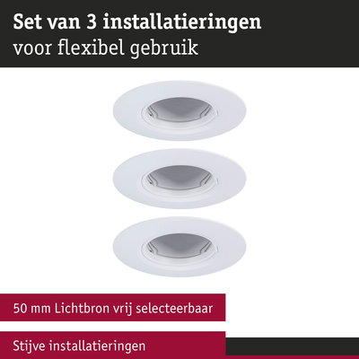 Set van 3 witte inbouwspots met 50 mm lichtbron voor flexibel gebruik
