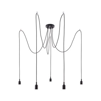Moderne sort pendel med fem kabler og minimalistiske fatninger til LED-pærer.