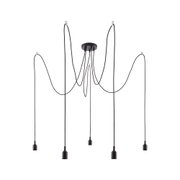 Modern black pendant light with five cables and minimalist LED bulb holders for interior lighting