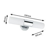 Chroomkleurige wandlamp met wit glas, 330 mm lang, moderne LED-badkamerverlichting