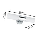 Chromfarbene Wandlampe mit weißem Glas, 330 mm lang, modernes LED-Badezimmerlicht