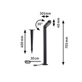 Black metal LED outdoor light with ground spike, 703 mm height, 30° adjustable, garden lighting