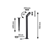 Black metal LED outdoor light with ground spike, 703 mm height, 30° adjustable, garden lighting