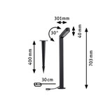 Black metal LED outdoor light with ground spike, 703 mm height, 30° adjustable, garden lighting