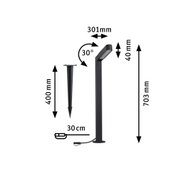 Black metal LED outdoor light with ground spike, 703 mm height, 30° adjustable, garden lighting