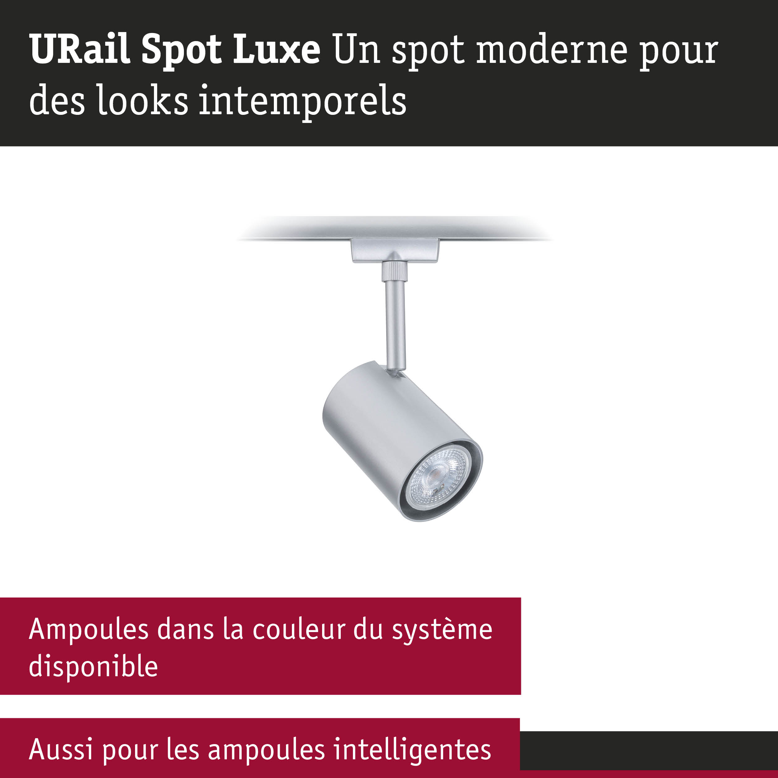 Spot moderne URail Spot Luxe en métal argenté pour un éclairage LED intemporel