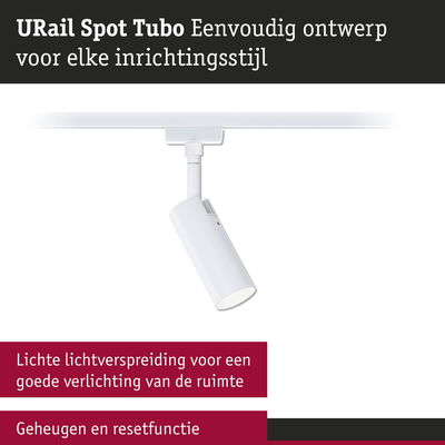 Witte URail Spot Tubo LED-spot met lichte lichtverspreiding voor veelzijdige binnenverlichting