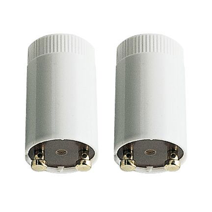 Deux douilles LED blanches en plastique avec contacts métalliques pour connexion d’ampoule.