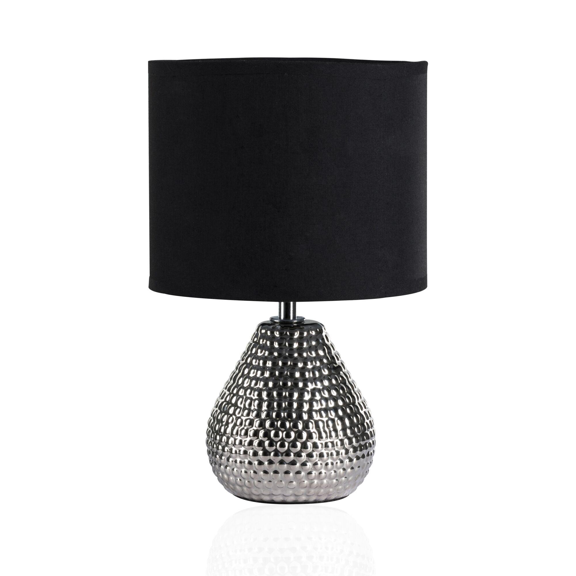 Pauleen LED-tafellamp Sip of silver E14 max. 20W Zilver/Zwart Tafellamp met zwarte stoffen kap en zilveren, gehamerde metalen voet voor modern interieur