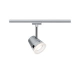 Moderner LED-Strahler in Silber mit weißem Lichtring für Schienensystembeleuchtung