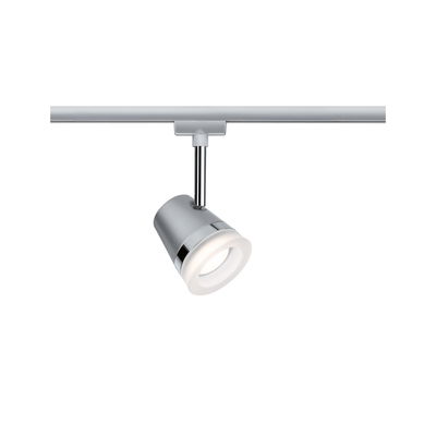 Moderner LED-Strahler in Silber mit weißem Lichtring für Schienensystembeleuchtung