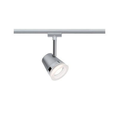 Projecteur LED moderne argenté avec anneau lumineux blanc pour système de rails
