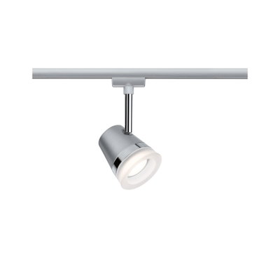 Moderner LED-Strahler in Silber mit weißem Lichtring für Schienensystembeleuchtung