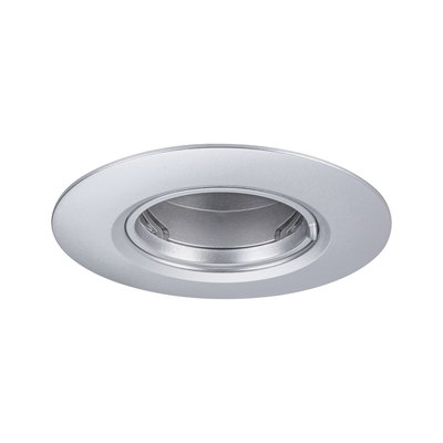 Runder Einbaustrahler aus silbernem Metall mit schwenkbarem Einsatz für flexible LED-Beleuchtung