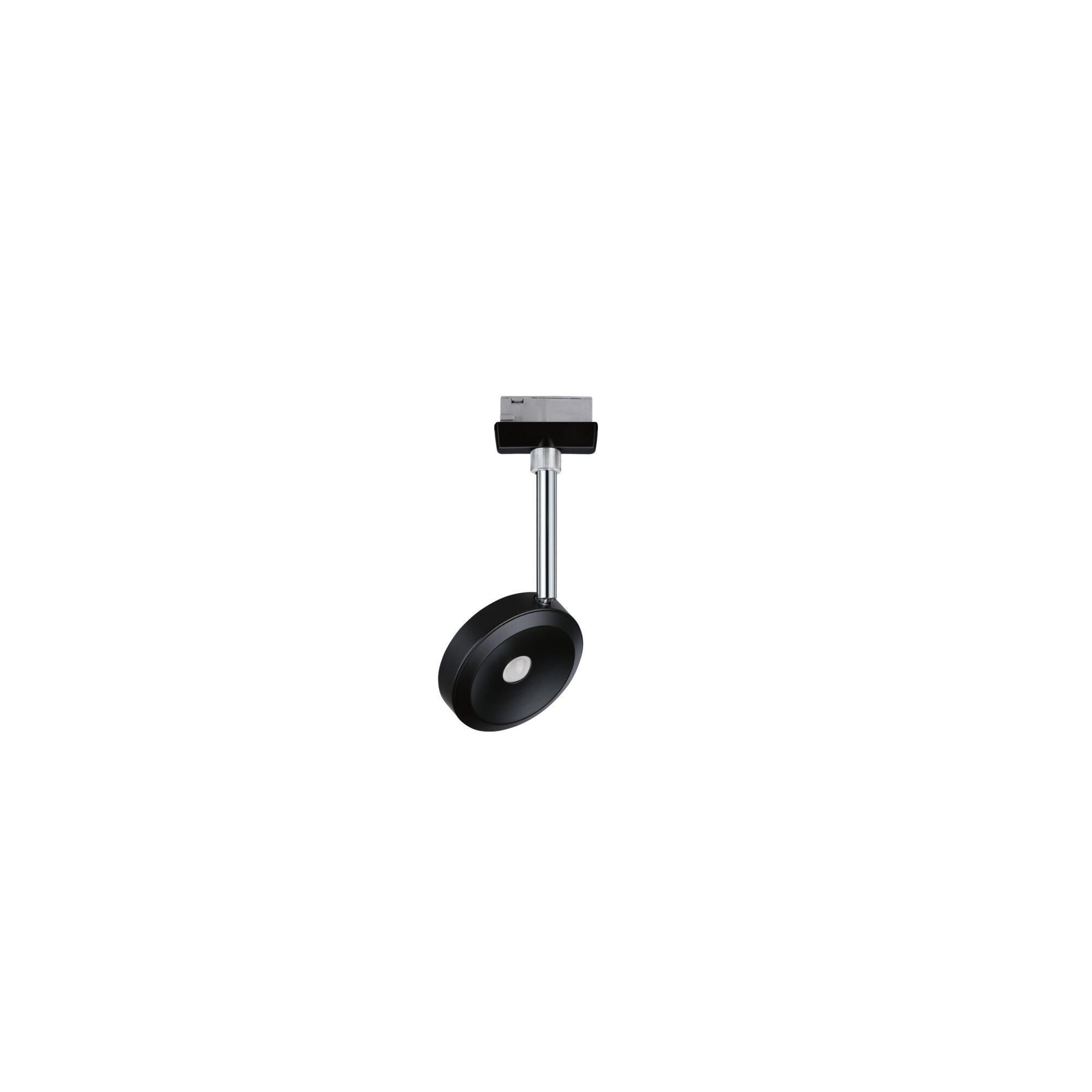 Black LED spotlight with adjustable chrome arm for modern indoor lighting solutions
