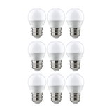 Neun weiße LED-Glühbirnen mit E27-Fassung aus Kunststoff und Metall für energiesparende Beleuchtung