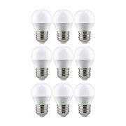 Neun weiße LED-Glühbirnen mit E27-Fassung aus Kunststoff und Metall für energiesparende Beleuchtung
