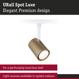 URail Spot Luxe matte gold spotlight with white rail system for elegant premium lighting design