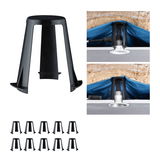 Black plastic holder for recessed lights, shown mounted in ceiling with insulation, LED downlight accessory