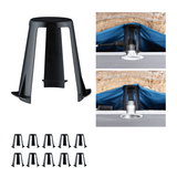 Black plastic holder for recessed lights, shown mounted in ceiling with insulation, LED downlight accessory