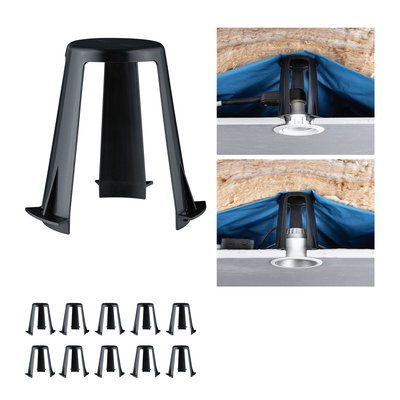 Sort plastikholder til indbygningslamper, monteret i loft med isolering, LED downlight tilbehør