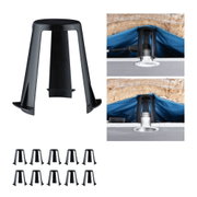 Black plastic holder for recessed lights, shown mounted in ceiling with insulation, LED downlight accessory