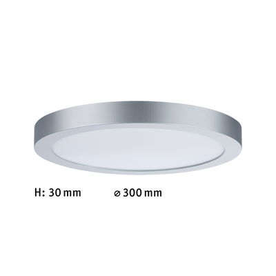 Platte ronde LED-plafondlamp van zilverkleurig aluminium, 300 mm diameter, geschikt voor woonruimtes