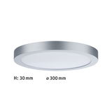 Flat round LED ceiling light made of silver aluminum, 300 mm diameter, ideal for living spaces