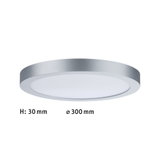 Flat round LED ceiling light made of silver aluminum, 300 mm diameter, ideal for living spaces