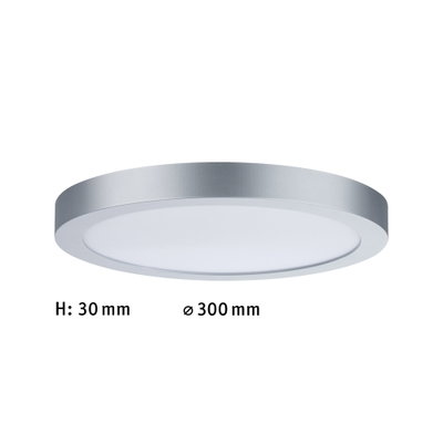 Flat round LED ceiling light made of silver aluminum, 300 mm diameter, ideal for living spaces