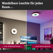 Wandelbare LED-Decken- und Wandleuchte in Weiß mit goldfarbenem Rand für Arbeits- und Gamingräume